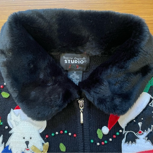 Vintage Y2K Designers Originals Studio Joy Christmas Dogs Zip-Up Vest - Small - Picture 2 of 10